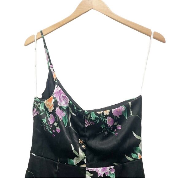 NWT Lulus Keepin' It Chic Black Floral Satin One-Shoulder Midi Dress Size Medium - Picture 5 of 14